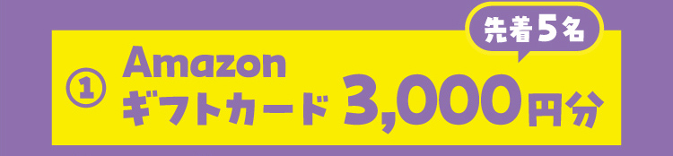 1.Amazonギフトカード3,000円分（先着5名）