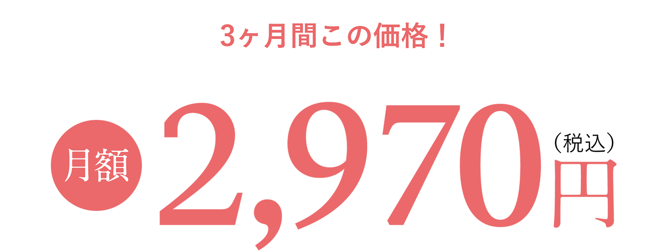 3ヶ月間この価格！月額2,970円（税込）