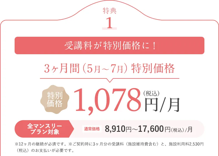 特典1 受講料が特別価格に！